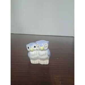 Vintage Blue Owl Pair Ceramic Toothpick Holder